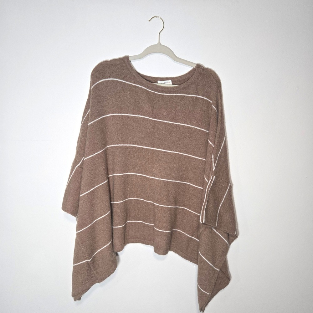Umgee Poncho Sweater Womens 1XL/2XL Brown Striped Oversized Knit WC1488